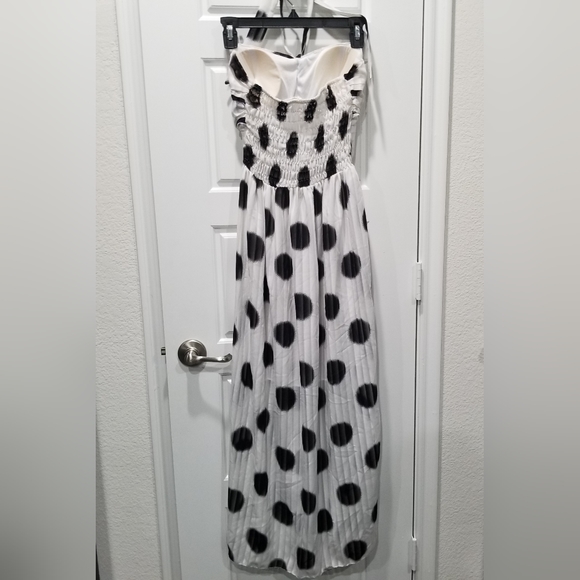 Strapless Maxi Dress Beach Tropical Summer Dress White Black Dot - Picture 2 of 8